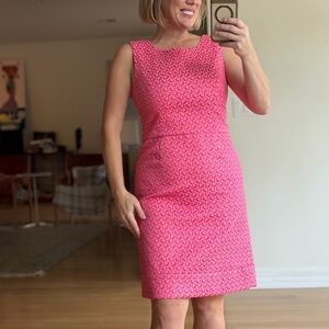 NWOT Brooks Brothers Size 10 Hot Pink Abstract Bird Patterned Sheath Midi Dress